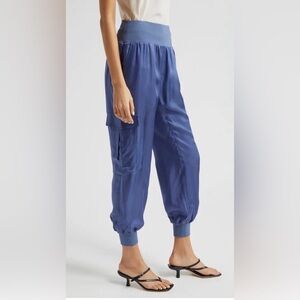 5 à 7 Giles Cupro Crop Cargo Joggers Indigo High Rise Sz S